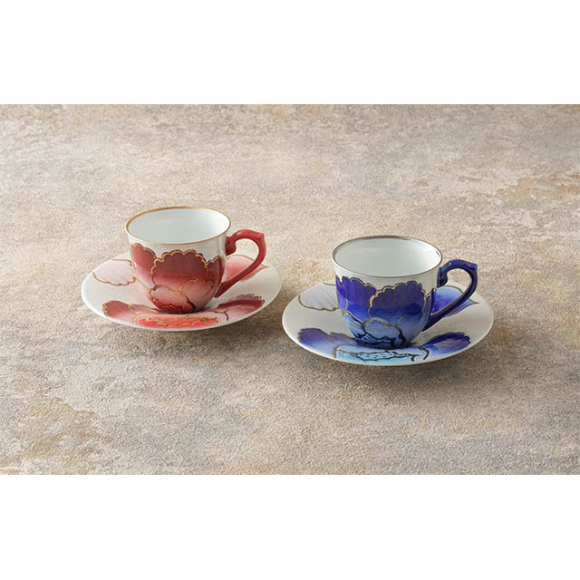 送料無料】有田焼 虹彩牡丹コーヒーカップ＆ソーサー（銀箔ﾙﾘ）or