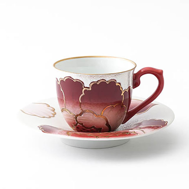送料無料】有田焼 虹彩牡丹コーヒーカップ＆ソーサー（銀箔ﾙﾘ）or